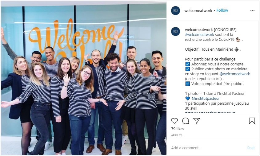 Publication Instagram montrant les équipes de Welcome at Work
