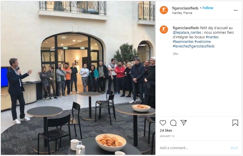 Publication Instagram montrant des personnes assistant à un événement d'entreprise
