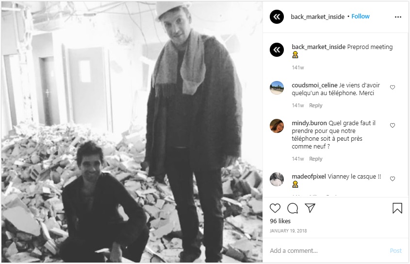 Photo Instagram montrant deux hommes sur un chantier