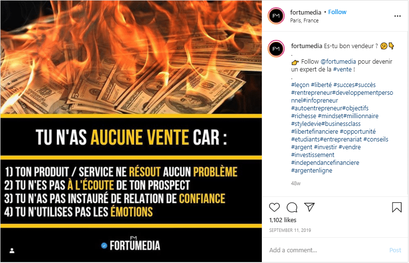 Exemple de post Instagram contenu une liste d'erreurs faites par certains individus