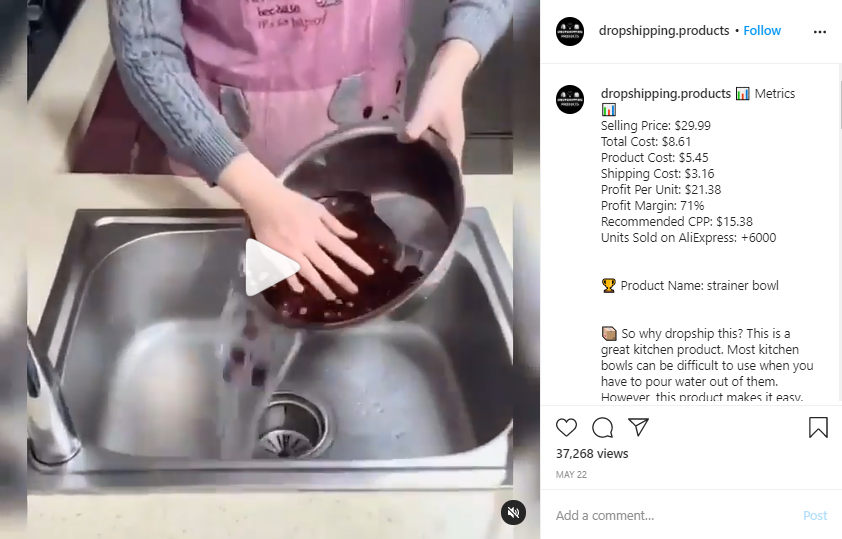 Vidéo Instagram présentant une démonstration d'un produit innovant