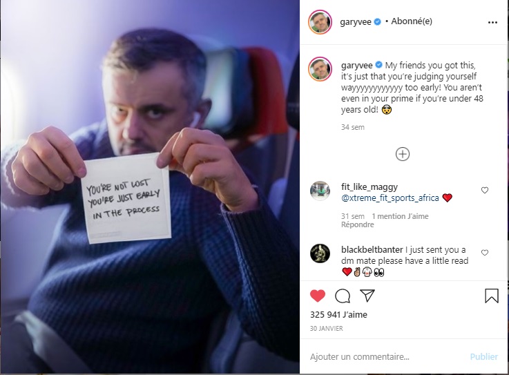 Post Instagram de Garyvee montrant une citation sur un Post It