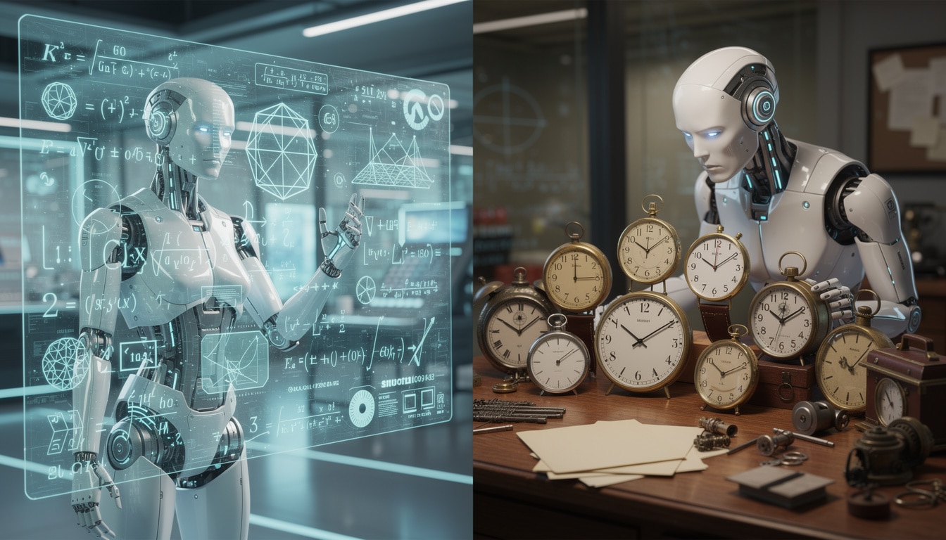 découvrez comment l'intelligence artificielle surpasse les humains aux olympiades de mathématiques tout en rencontrant des difficultés surprenantes pour déchiffrer l'heure.